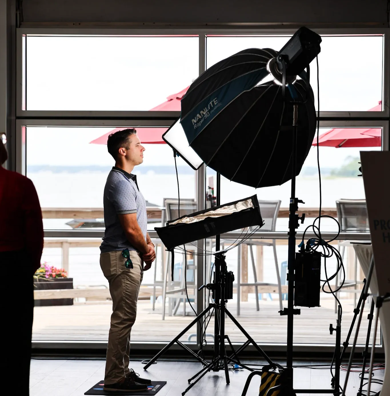 A man getting his headshot at the Errol E Photography Headshot station at Blue Rock Financial Group Delaware Business Owner Summit.
Photo credit: Liz Perry